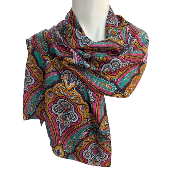 Vintage Echo Paisley Silk Scarf – Multicolour Boho Print - 17” x 70” - Picture 1 of 9